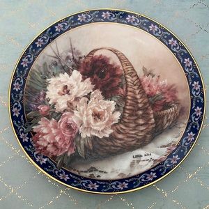 Vintage Gorgeous LENA LIU Basket Bouquets Plate PEONIES colorful gold trim #7